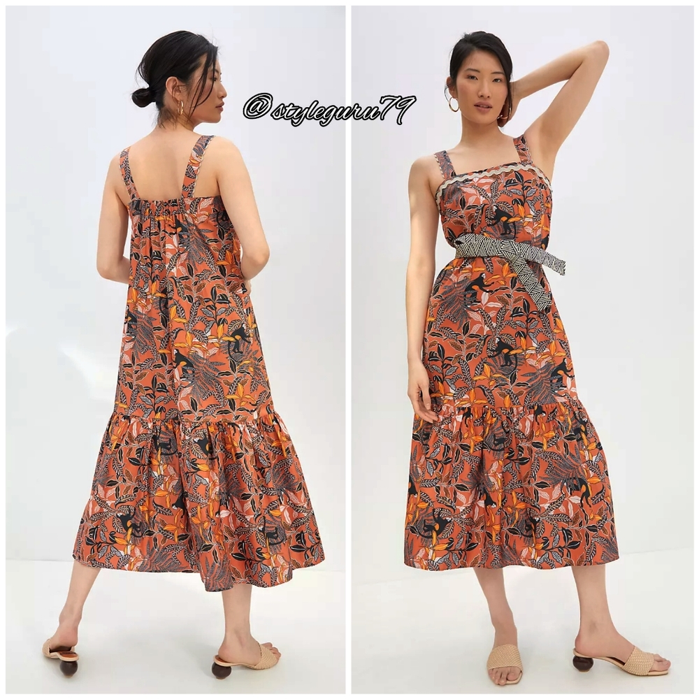 NWT, Anthropologie, Corey Lynn Calter Flounced Printed Midi Dress